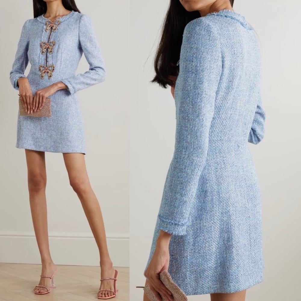 Saloni Camille Bows Short Tweed Dress NWT Size 4
